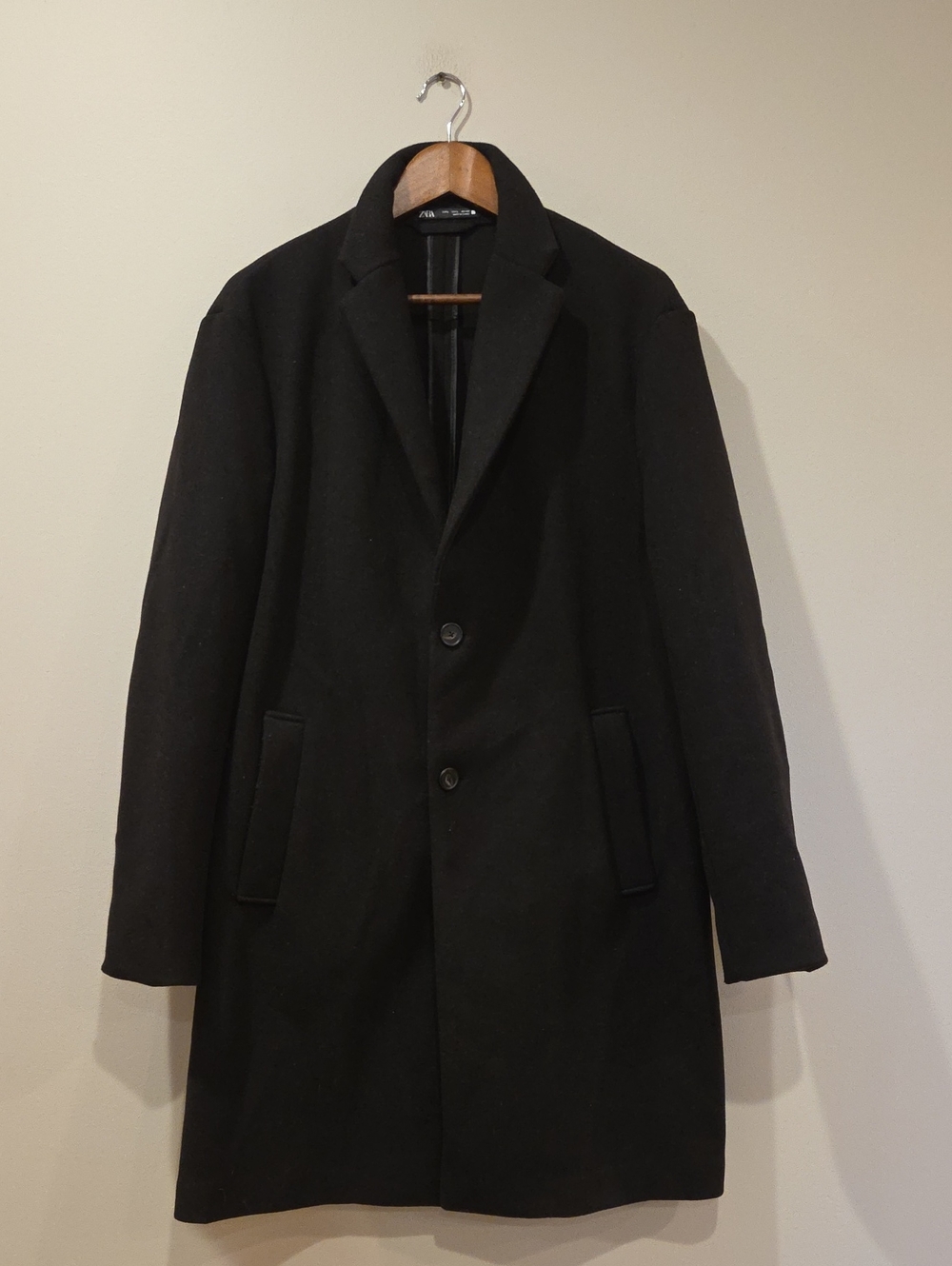 ZARA Men's Black Single-Breasted Pea Coat